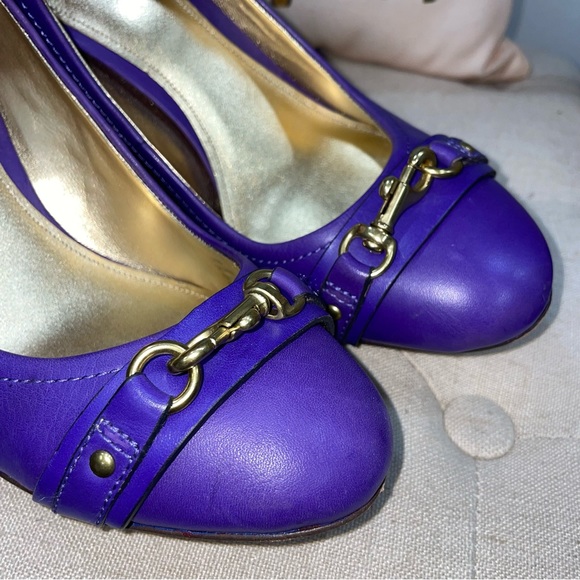Coach Desaree Leather Ultra Violet Purple Round Toe Dogleash Pumps Heel Size 10B - Picture 13 of 13